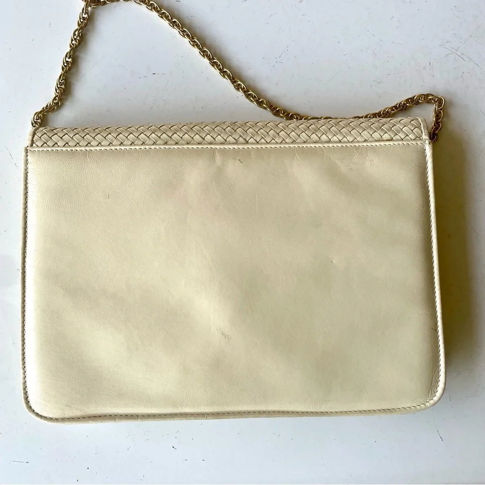 Vintage 80s Cream Leather Woven Purse Clutch - Picture 3 of 6